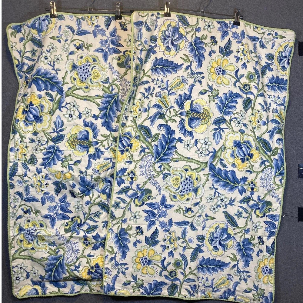 2 Waverly Floral Valance and King‎ Shams Set Blue Yellow Green Botanical